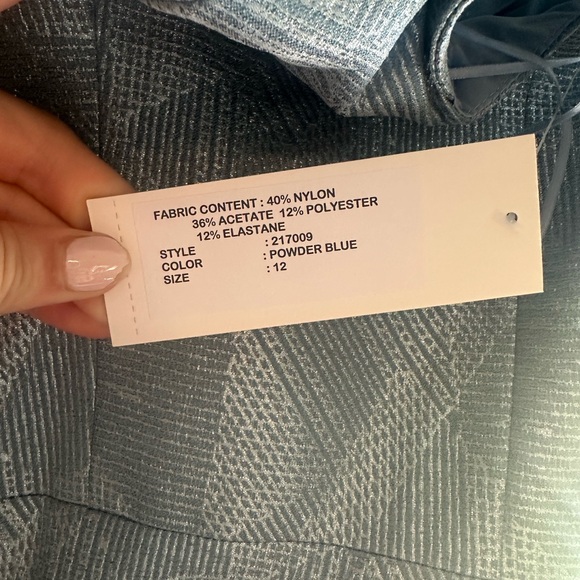 Teri Jon by Rickie Freeman Double Layer Ruffle Metallic blue Jacquard Gown  12 - Picture 6 of 9